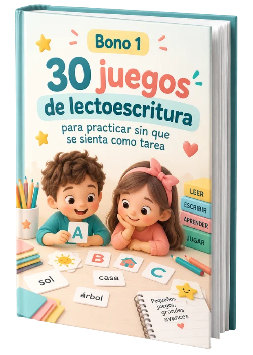 Portada del libro 30 juegos de lectoescritura para practicar sin que se sienta como tarea