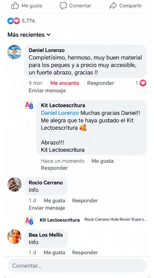 Comentarios de familias que recomiendan el kit de lectoescritura